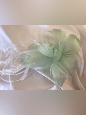 Pastel aqua mint green with white ostrich accent. Feather Fascinator Hair Clip